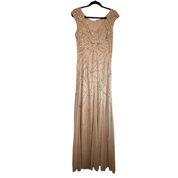 Adrianna Papell Blush Sequined Gown - Size 10 - Picture 4 of 15